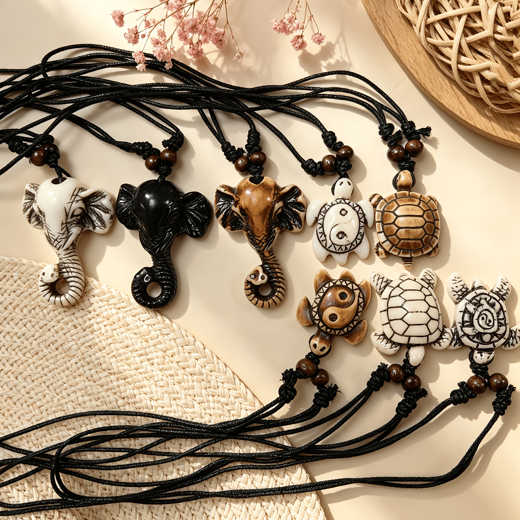 2pcs Retro Sea Turtle & Elephant Couple Pendant Set