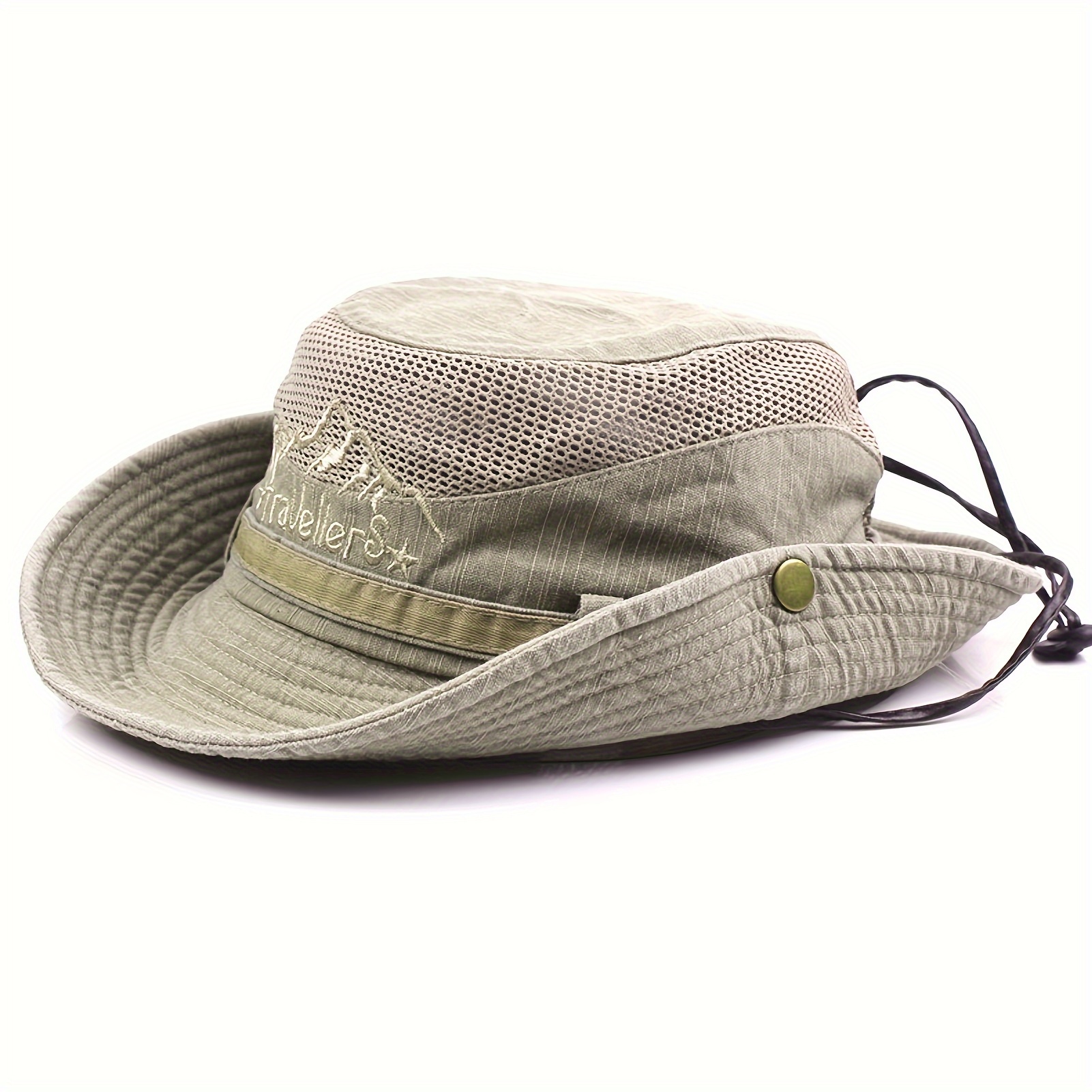 Hat For Men, Embroidery Summer Outdoor Wide Brim Bucket Hat Foldable Boonie Hat