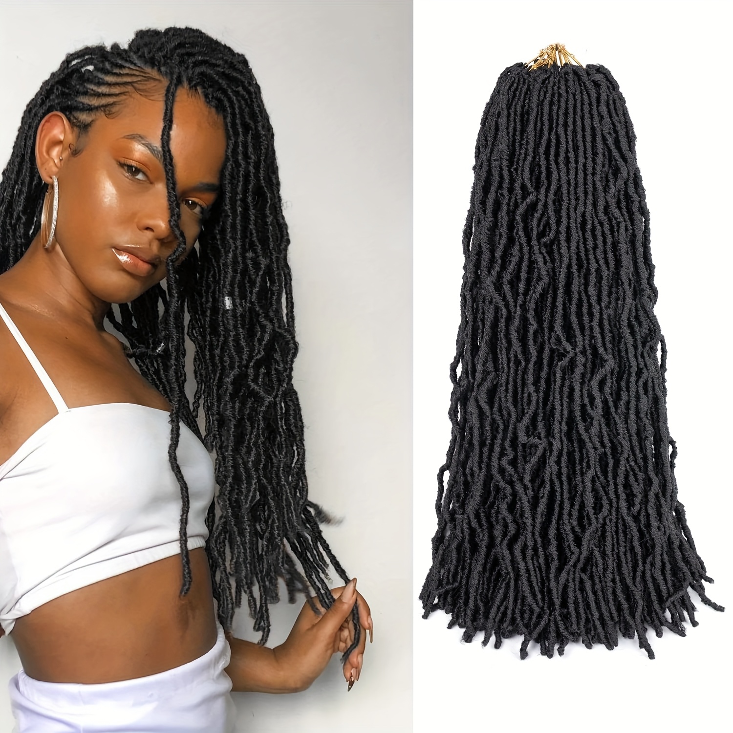 1 peça de Cabelo Crochê Falso de 76.2 cm - Extensões de Locs de Deusa Pré-Lacadas para Ondas Macias e Encaracoladas, Textura Natural para Trançados, Cabelo Crochê Cacheado para Todas as Etnicidades 6