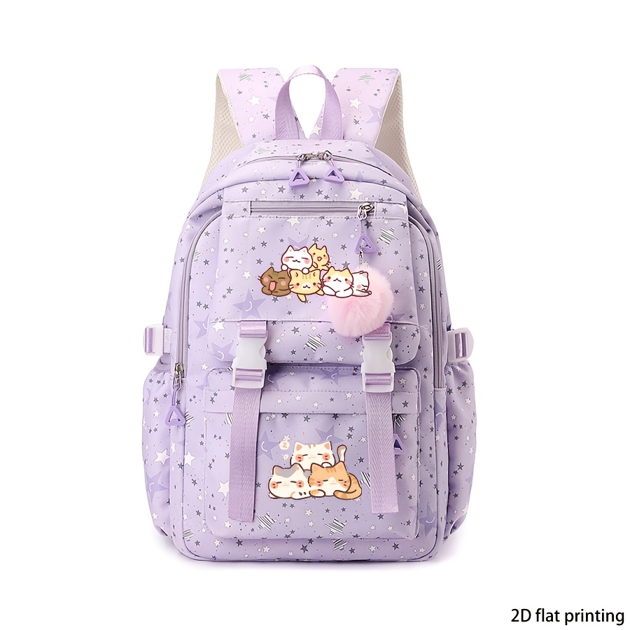 TEMU Cat Pattern Printed Backpack, Large Capacity Casual Commuting Backpack, Adjustable Shoulder Straps, Suitable For Daily Commuting And Travel,
