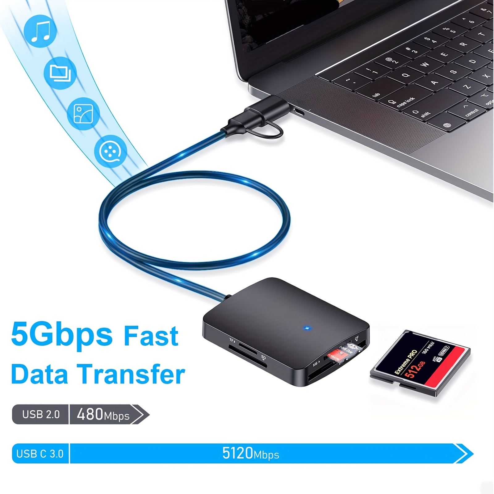 Lettore di schede ultiple USB C USB 3.0,adattatore hub lettore di