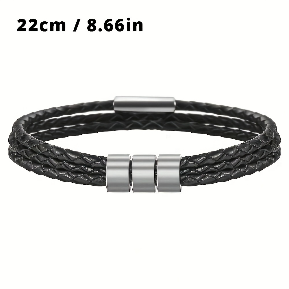 E-shop Personalisiertes 3-lagiges Armband aus Kunstleder für Männer mit individuellem Familiennamen, Rundarmband aus Edelstahl 304, Laser-gravierte