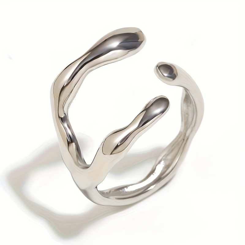 1pc Unisex Hip-hop Style Stainless Steel Ring With Liquid Element, 18k Gold Plated, Fade-resistant