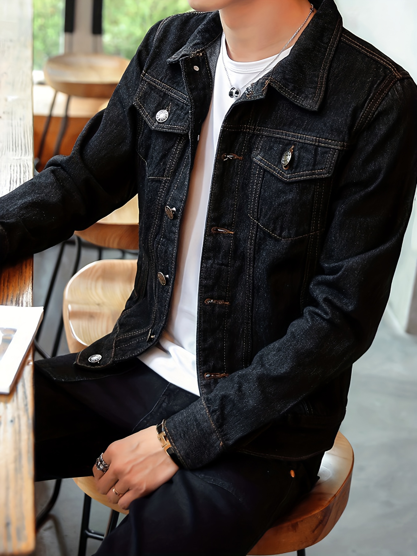 *'s Heavyweight 100% Denim Jacket Long Sleeve Motorcycle Coat with  Collar, Single-Breasted Front, Functional Chest Pocket Belted Waist  Casual