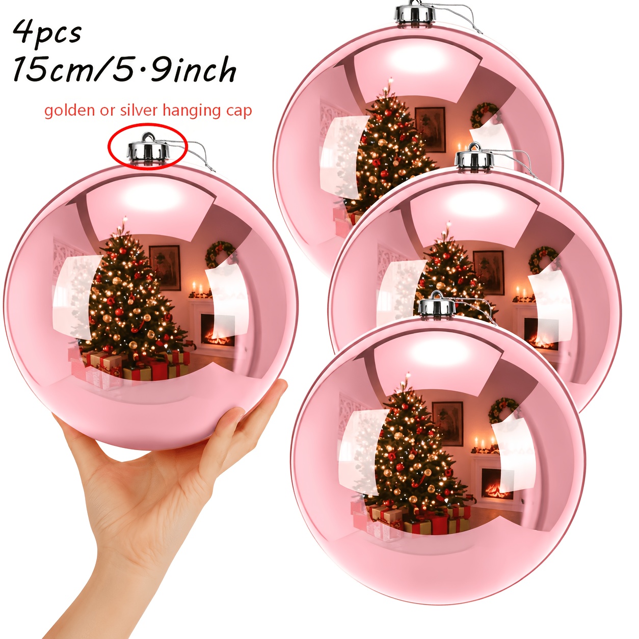 TEMU 4pcs, 15cm Oversized Plastic Christmas Balls, Suitable For Outdoor Christmas Tree Decoration During Festivals And Parties (light Pink) (random