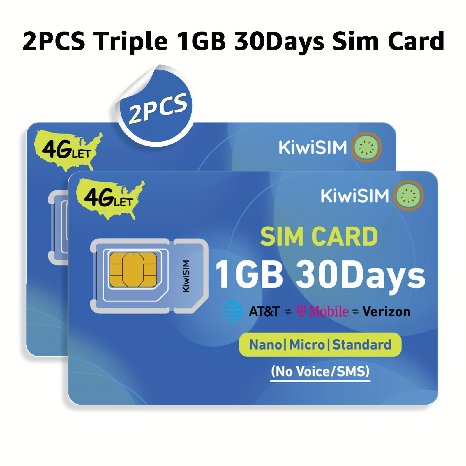TEMU Data Sim Card 2pcs 1gb 30days, Us Coverage 4g Lte Cellular Sim Card, No , Compatible With At&-mobile And For Security And Game Cameras, Gps