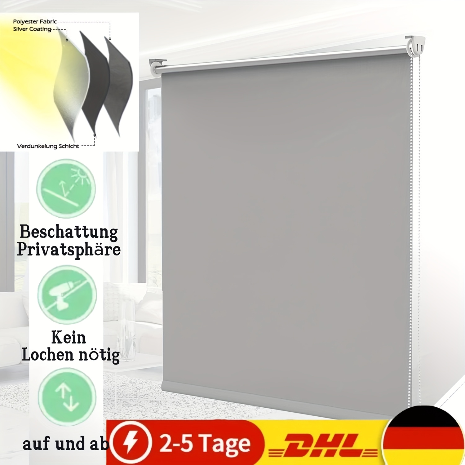 2 Stück Verdunkelungsrollo Mit Saugnäpfen - Sonnenschutz Ohne Bohren 40-125cm