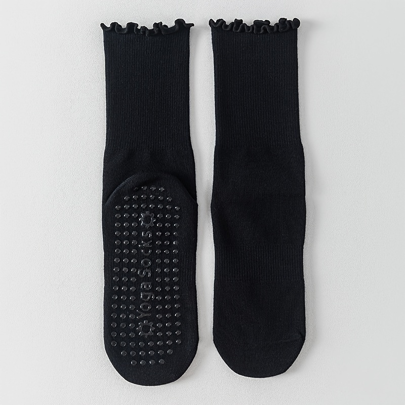 1 Pair Of Professional Anti-slip Yoga Socks With Lace Details - Mid-calf, Suitable For Pilates, Running, And Fitness