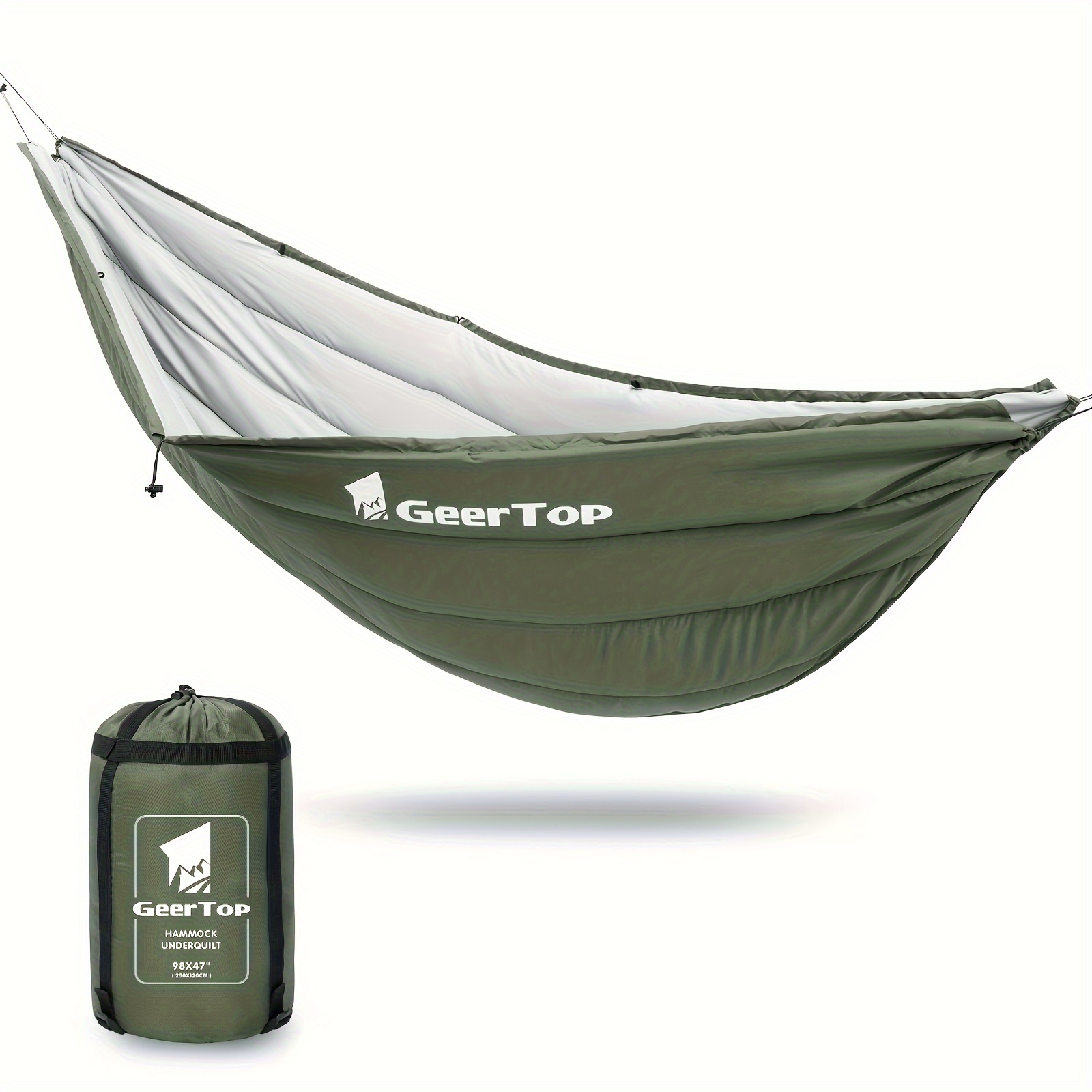 Geertop Lightweight Hammock Underquilt - Full-length Camping Quilt For Hammocks, 3- , 20-39°f Temperature Rating, Drawstring Closure, Rectangular Sleeping Bag, Camping Gear