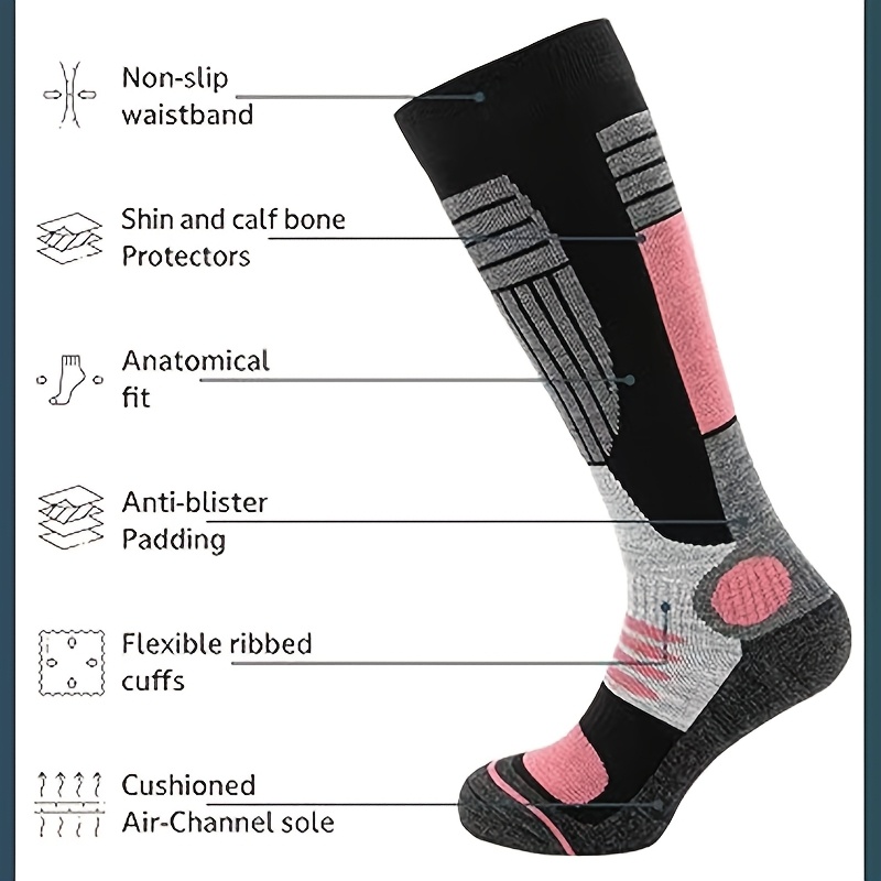 2 Pairs of Warm Elastic Skiing Socks, Unisex Fit