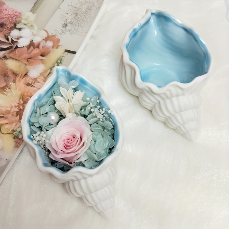 

1pc Ceramic Conch Shell Ornament Eternal Flowers Tray Desktop Jewelry Storage Box For Diy Earrings Rings Bracelets Jewelry Cute Jewelry Display Plate Birthday Valentine's Day Gift