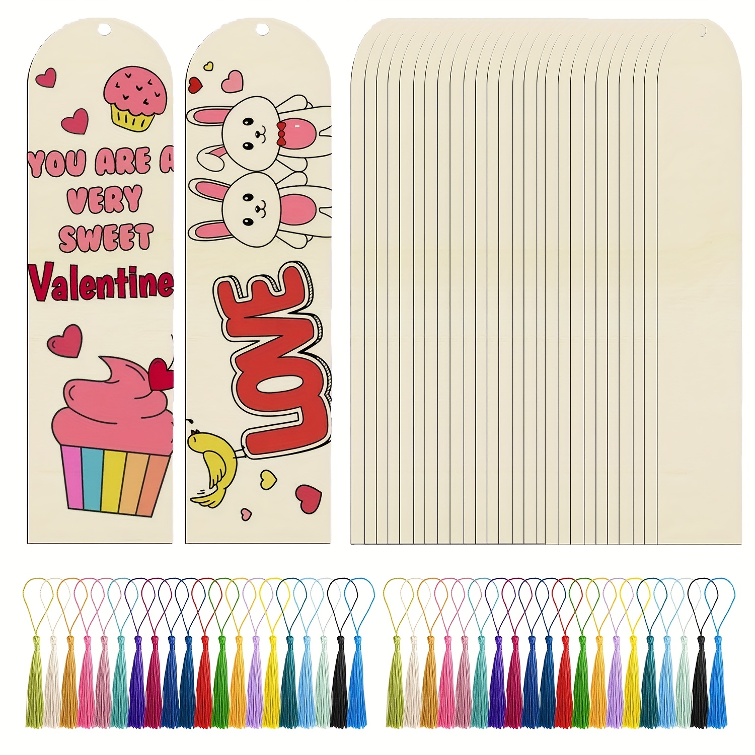 

100pcs Wooden Blank Bookmark Kit With Polyester For Painting Graffiti Valentine Holiday Gift Diy Handmade