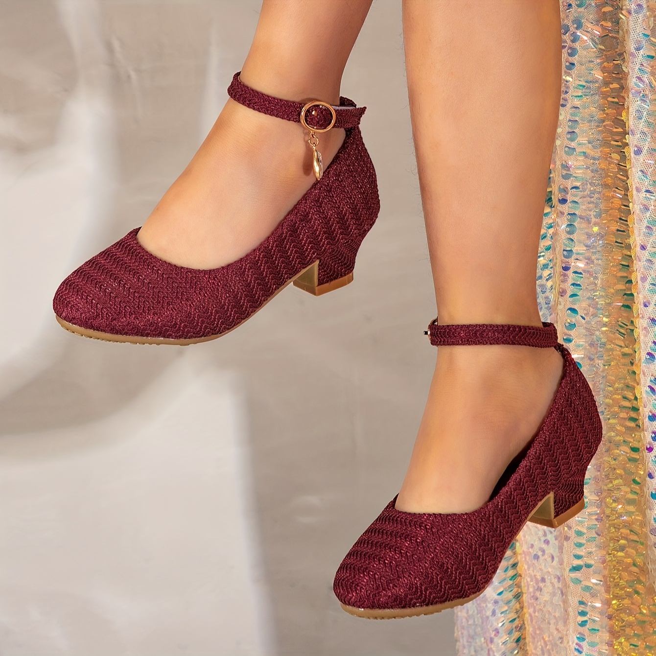 Scarpe Con Tacco Alto Per Bambina - Scarpe Da Principessa In PU, Con Fibbia - Foto 8