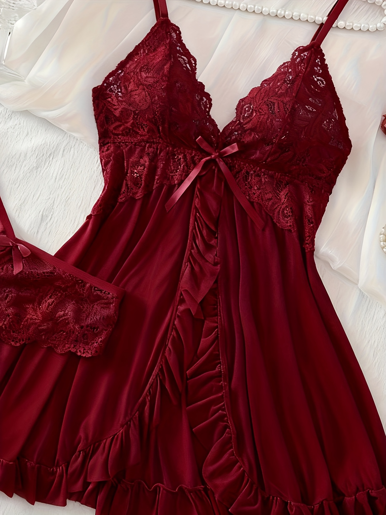 robe cami   col   femme, chemise de nuit en dentelle, robe dintérieur française Détails du produit 25