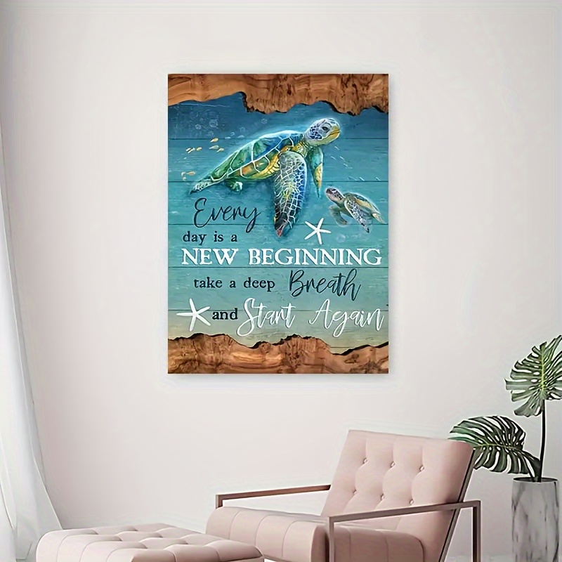 

1pc Inspiring Turtle Canvas Wall Art - Uplifting Oceanic Motif For Home Decor - Modern Decorative Print, Perfect For Bedroom, Living Room, Bathroom - Frame Included, Ready To Hang