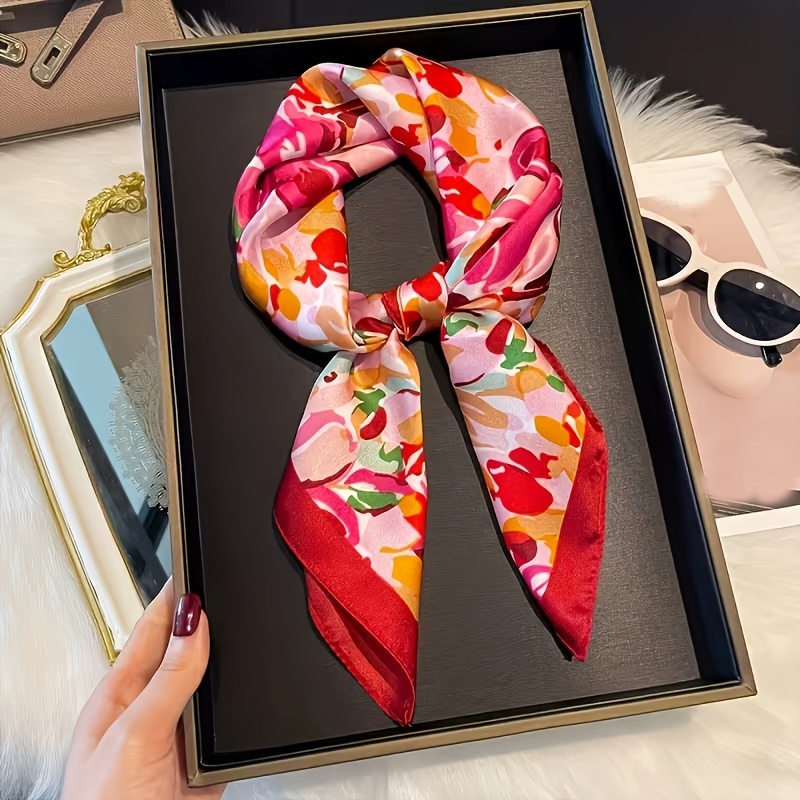 TEMU Ladies Floral Pattern Square Scarf, Oil Painting Texture, Multi-functional Use, 2 Types
