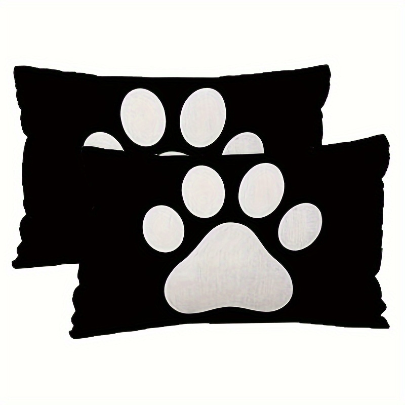 

2pcs Super Soft Short Plush Throw Pillow 12x20 Inch Nice Gift Paw Footprint Icon On Black Background Waist Lumbar Throw Pillow Case Cushion Cover For Sofa Home Decorative Oblong(no Pillow )