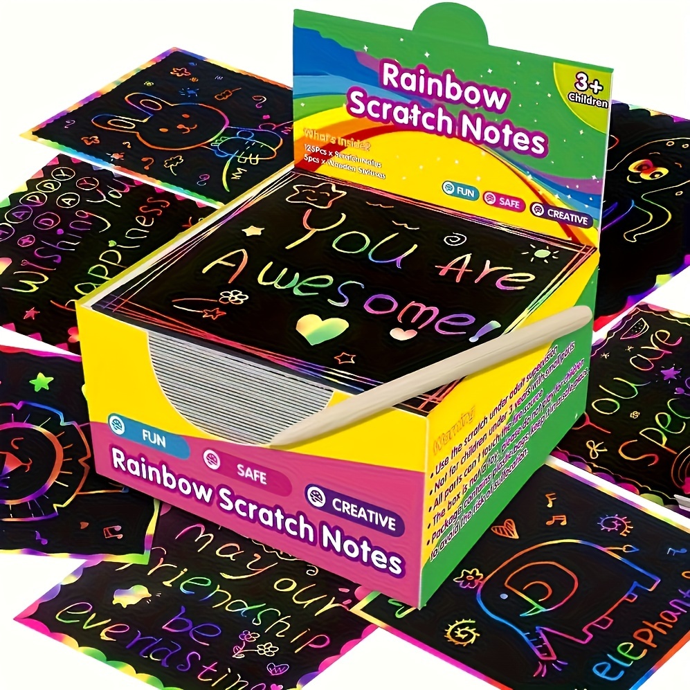 Scratch Painting Rainbow Scratch Art, Crafts for Adults Women & Children Crafts Projects Kits, DIY Black Scratch Off Art Engraving Art Paper - 3