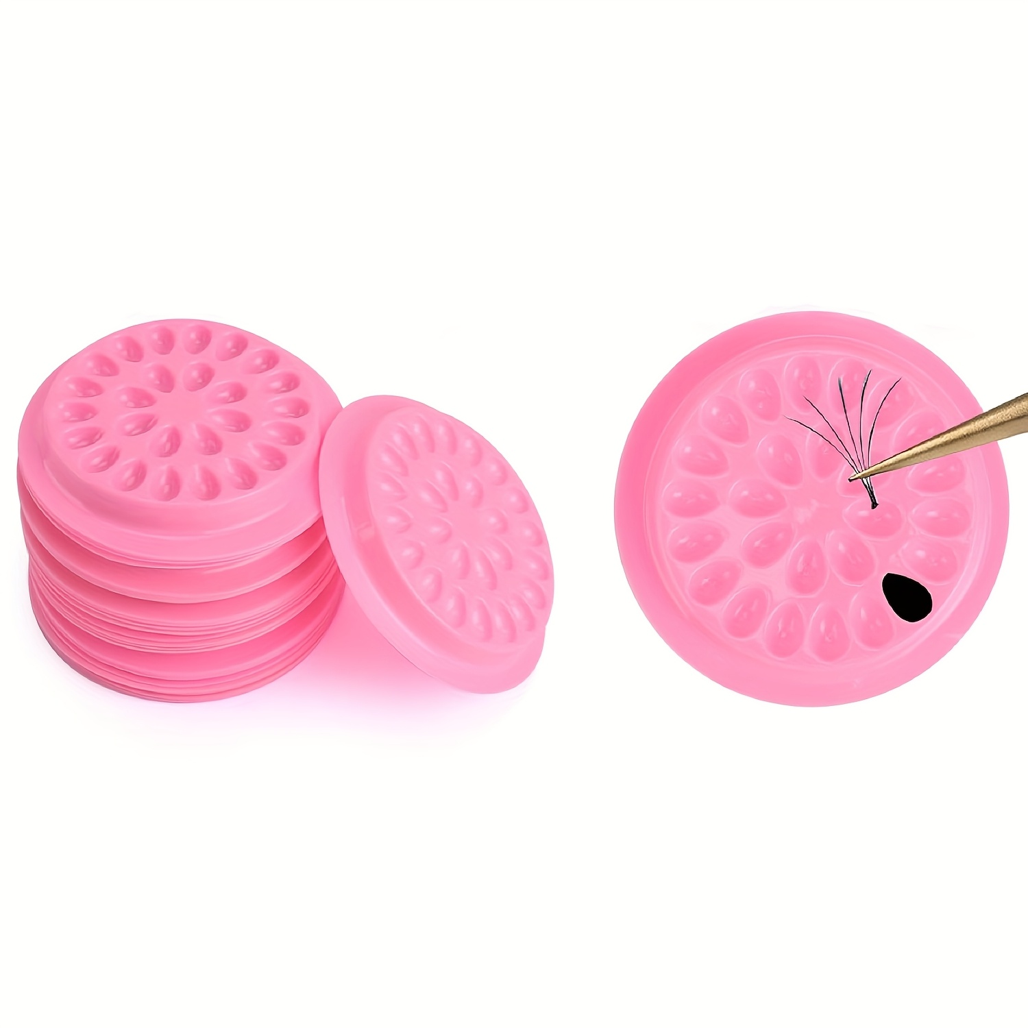 50pcs Hypoallergenic Disposable Eyelash Extension Glue Holders, Plastic Lash Trays For Extensions - No Electricity Needed, Pink (lash Trays For Use)