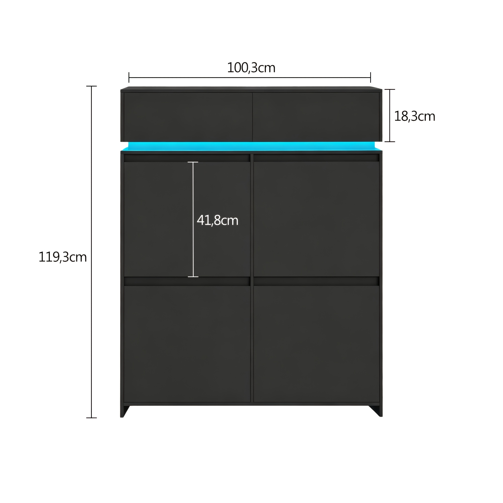 TEMU LED Beleuchtetes Schuhregal, Heimgebrauch, 4-fach schmaler Stil, 100.3×24.3×119.3Cm, Verstellbare Regale, Fassungsvermögen für 20 Paar Schuhe,