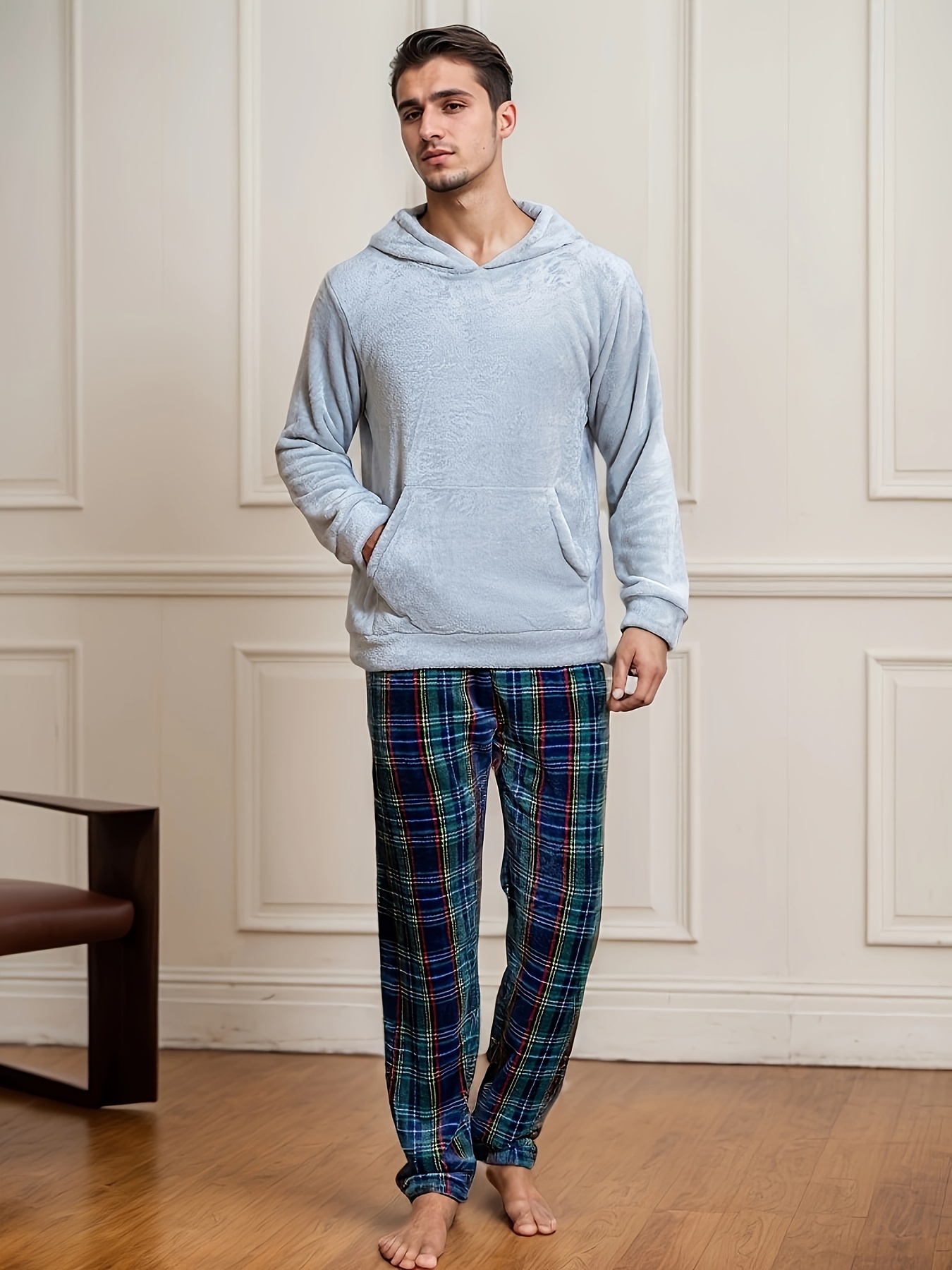 Flannel Pajamas Mens Grey Pajama Set Cozy Flannel Men's Pajama Set