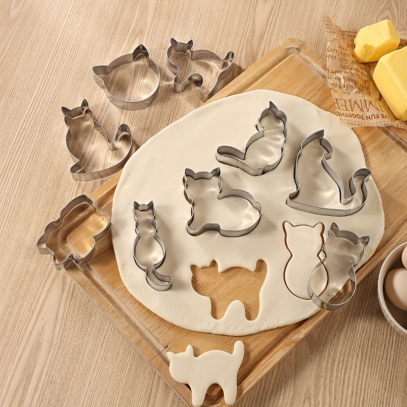 

9pcs Stainless Steel Cat Set - Cartoon Animal Shapes For Biscuits, Pastry Mold, Baking Tools, Kitchen Accessories - Ideal For Christmas, Baking Decorations