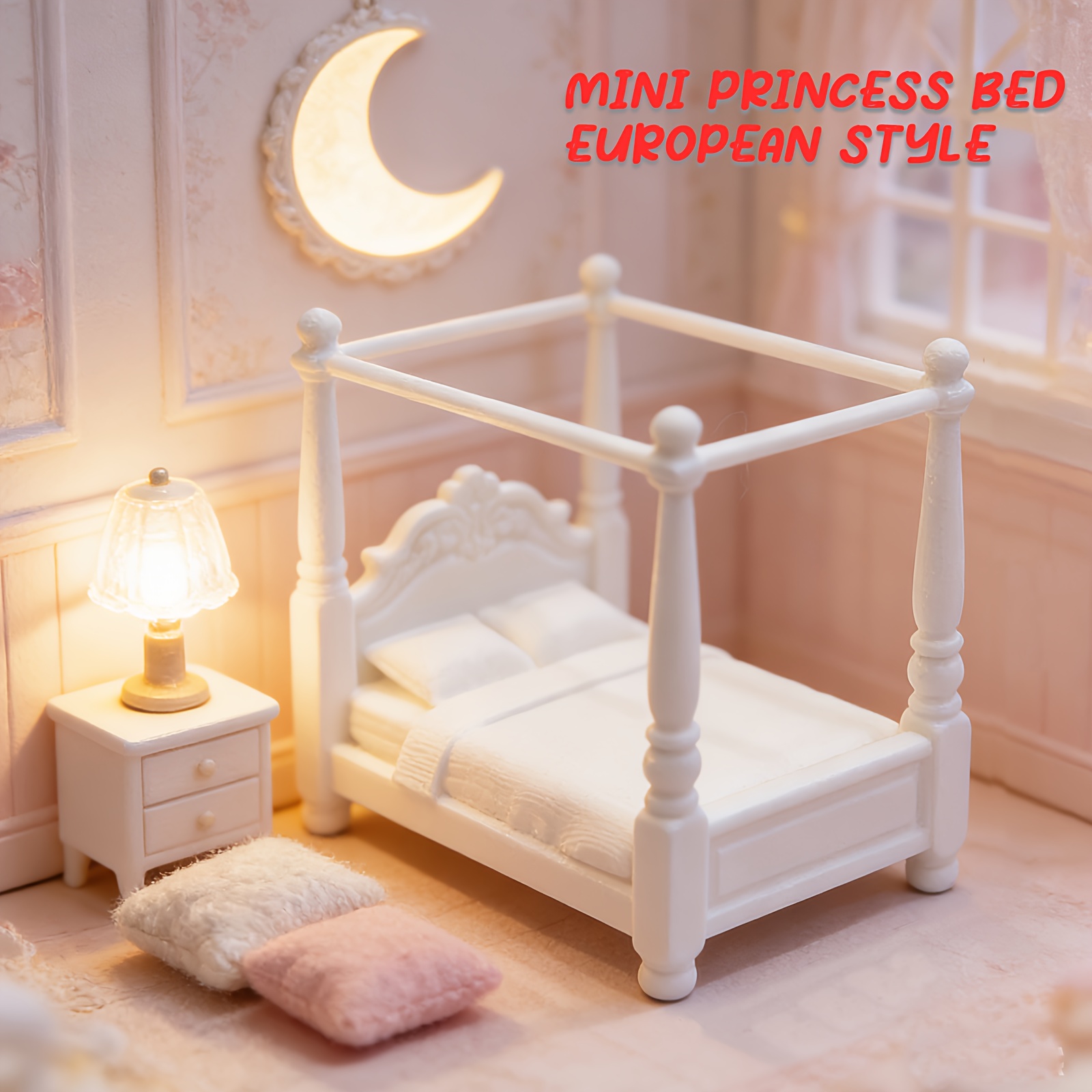 Miniature European-Style Princess Bed Model Ornament with Canopy