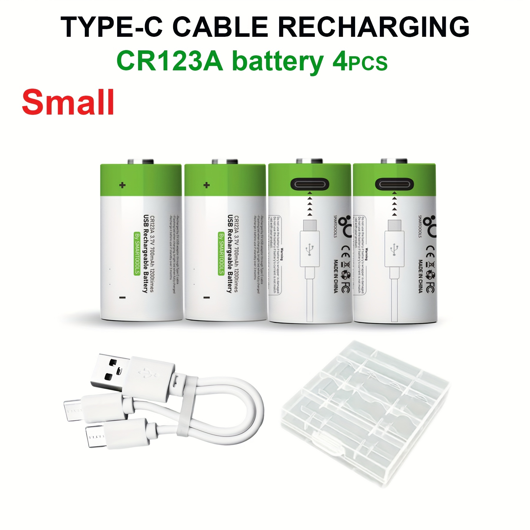TEMU 4pcs Cr123a Battery Cr123a Batteries, Cr123a/cr17345/16340 Battery, Usb/type-c Cr123a Rechargeable Lithium , High Capacity 3.7v 2500mwh 700mah