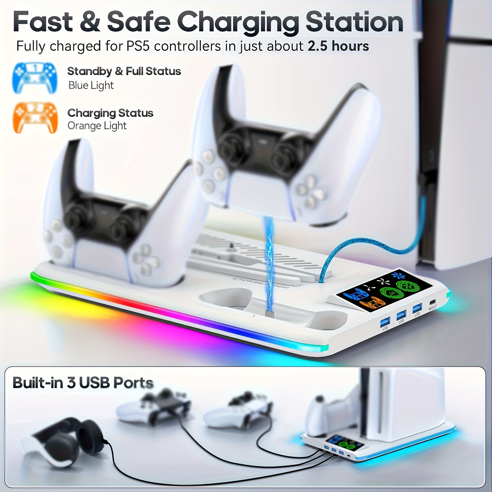Station De Charge Maikiki Avec Ventilateur Pour Manette PS5 - Bleu