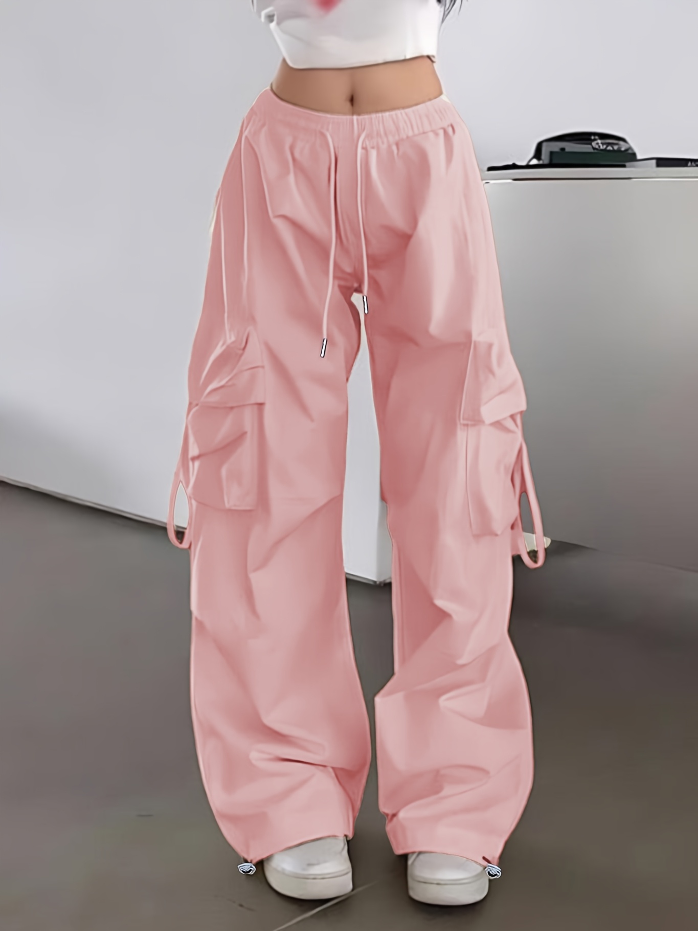 Pink Cute Baggy Cargo Pants Women's Y2k Loose Fit Cargo Pants