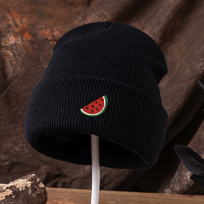 TEMU A Fun Watermelon Embroidered Knit Hat, Unisex, Outdoor Pullover Hat, Soft And Comfortable, Brimless Beanie, Fashionable And Versatile