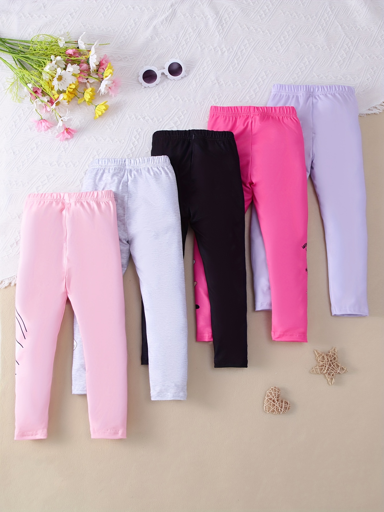 5pcs Cute Cartoon Cat Print Girls' Leggings - Soft & Comfortable, All-Season Bottomwear with Vibrant Designs, Allseason Leggings|Playful Print Leggings|Stretchy Fabric