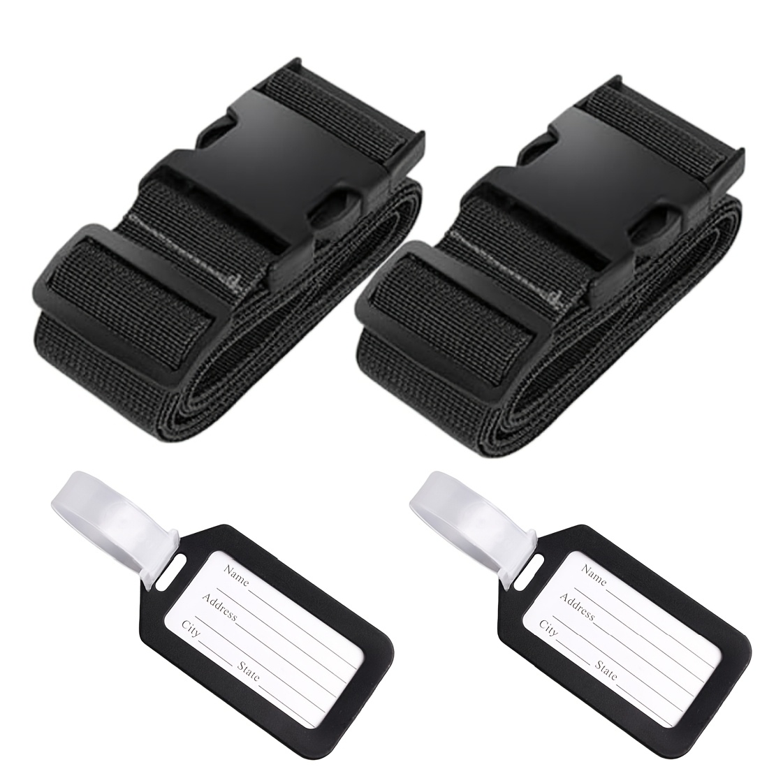 TEMU 4pcs/set 8pcs/set Luggage Straps And Tags Set, Travel Suitcase And Bag Belt Luggage Tags, For And Convenience, 75" Long Belts Keep Suitcase