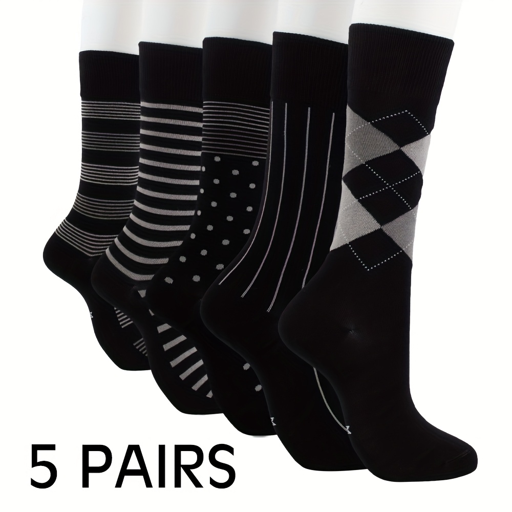 TEMU 5 Pairs Modal Odor Resistant Dress Socks For Men Cotton Business Crew Socks Patterned Dress Socks Funny