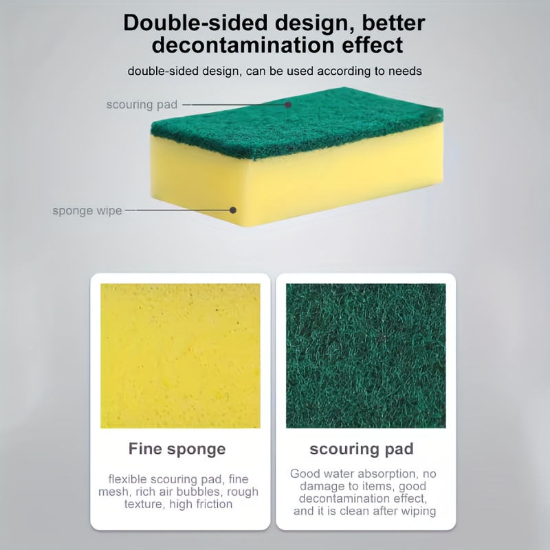 50pcs Multi-Purpose Kitchen Sponges - Non-Stick, Oil Resistant Dual-Sided Cleaning Pads with Right Angle Design for Dishes, Cookware and Household Surfaces