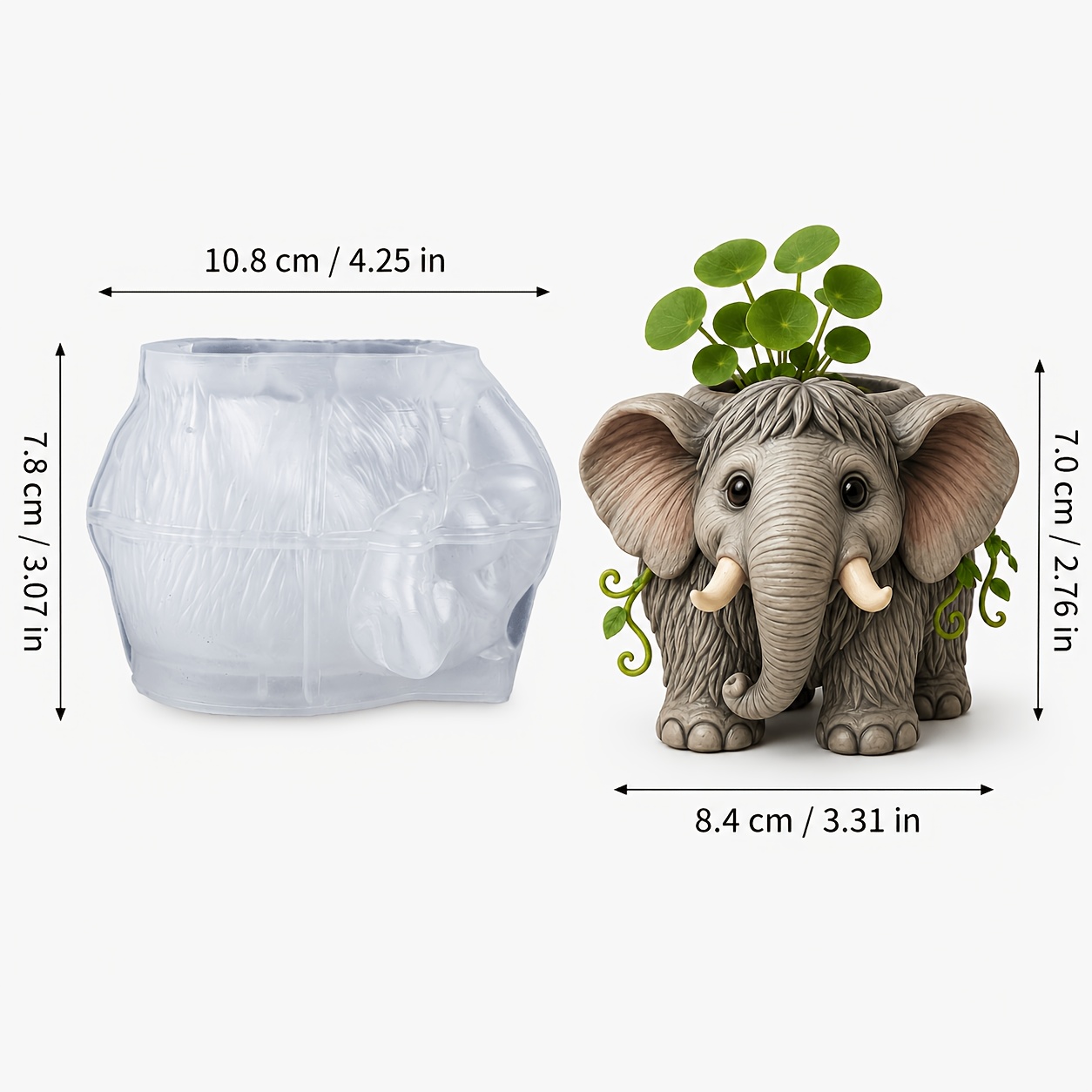 TEMU Resin Silicone 3d Cartoon Standing Elephant Mold, Simulated And , Flexible Heat Resistant Material, Used To Make Mini Planters, Scented Candle