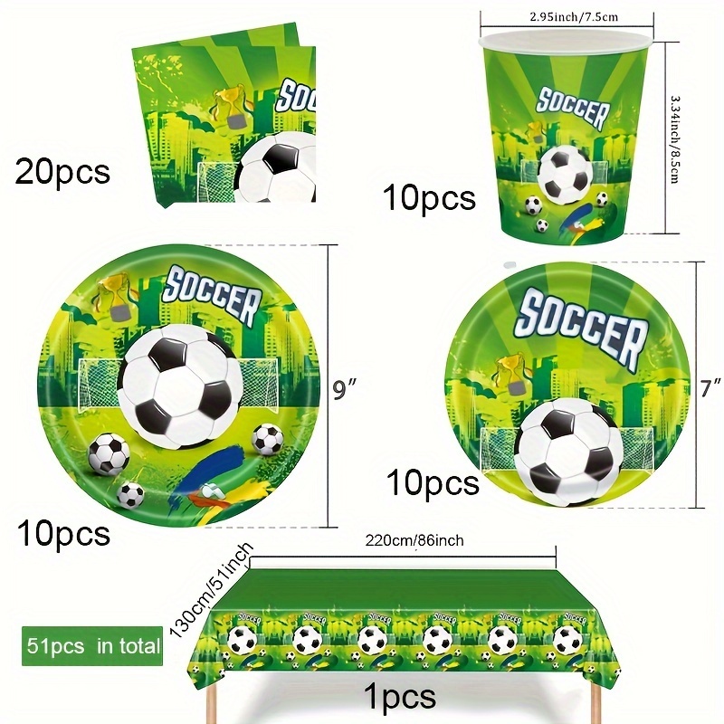 Suministros de fiesta de balón de fútbol SERVE 25 cumpleaños de 9 pulgadas  y 7 pulgadas, platos de papel desechables, servilletas, vasos, mantel de