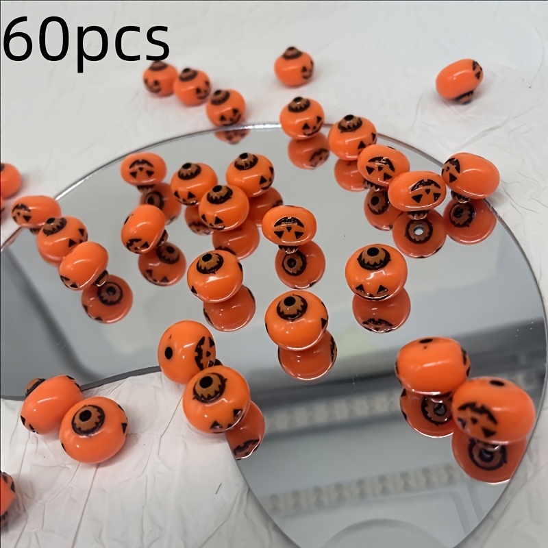 TEMU Lot de 60 perles acryliques de 12 mm avec visage de citrouille et perles d'espacement Jack-O'-Lantern, adaptées pour la fabrication de bijoux