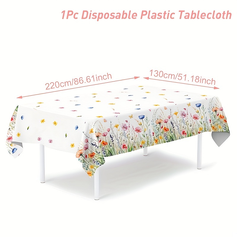 Image of Halloween, Christmas, 1pc Vibrant Disposable Tablecloth - 72"x51", Watercolor Floral & Design | Pe Plastic For Spring/summer Weddings And Birthdays