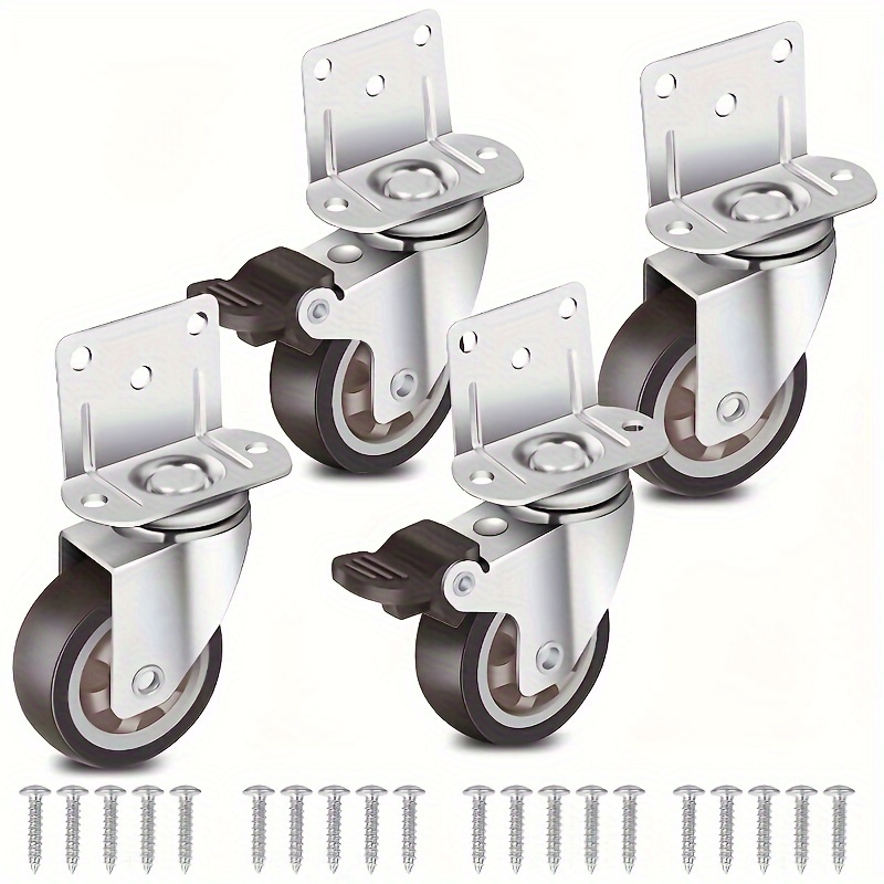 

4pcs 1.25" L-shaped Casters Locking , & , Narrow Installation, Steel , Casters (2 , 2 Swivels)