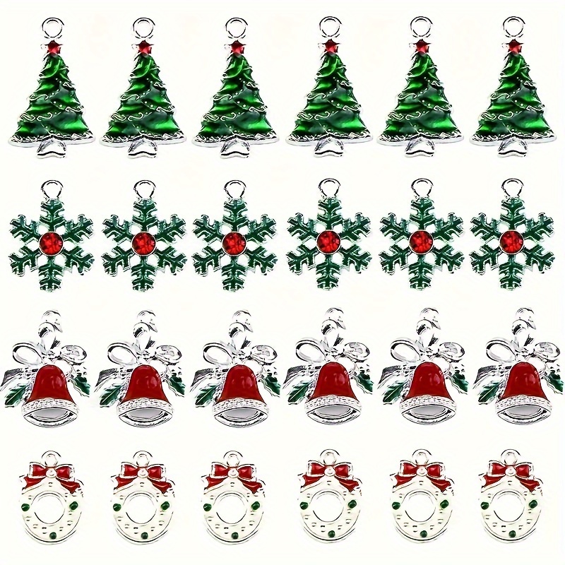 

24pcs Drip Oil Christmas Tree Snowflake Bell Bow Handmade Diy Pendant Bracelet Necklace Accessories, Christmas Gift, Christmas Jewelry