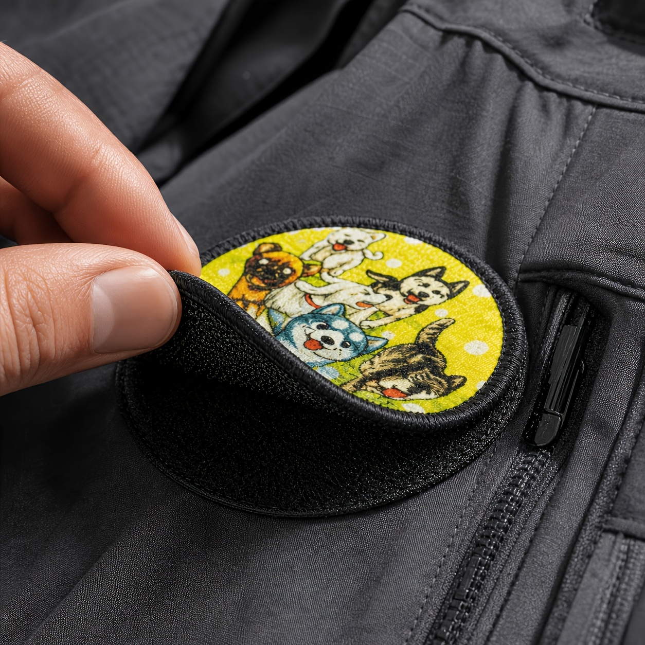TEMU Patchs personnalisés à crochet latéral, base de feutre avec dos auto-adhésif haute résistance, bordure cousue noire, impression , accessoires de