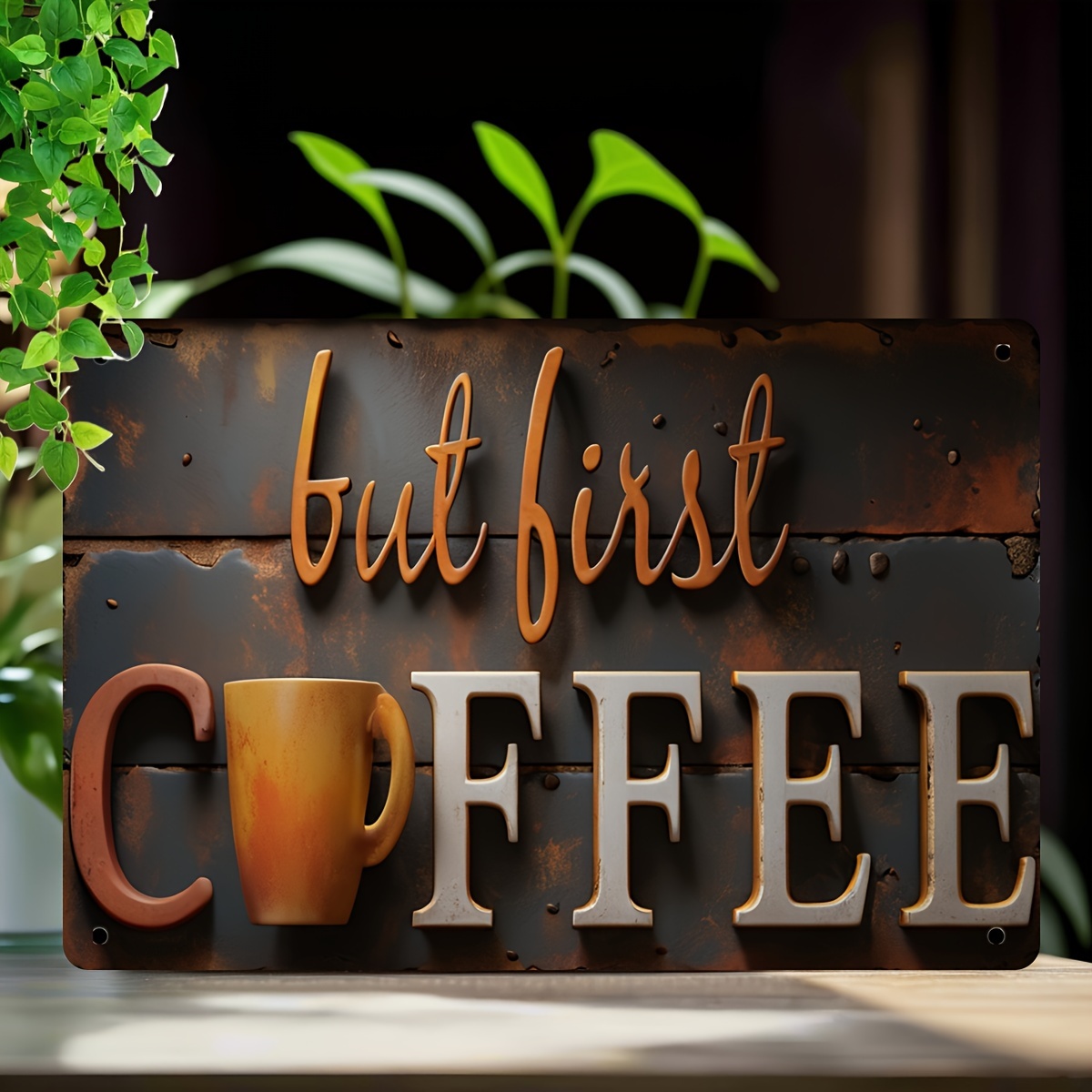 

Set Of 1 Vintage Iron Metal Sign 'but First Coffee' - 8"x12" Retro Wall Decor Plaque For Kitchen, Restaurant, Cafe, Bar & Man Cave Outdoor Decoration