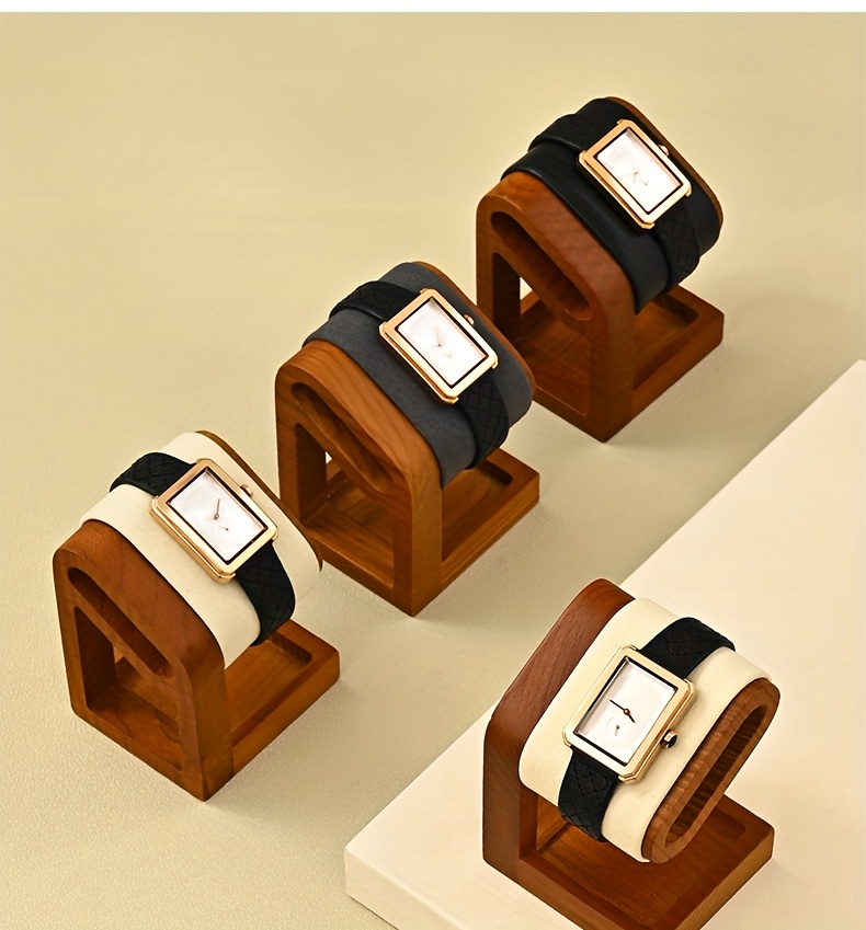 Oirlv Premium Leather/Microfiber Watch Display Stand Solid Wood Watch Counter Window Watch Display Watch Display Props, Suitable for Desktop Counter Watch Display, Is Also The Best Choice for Gifts