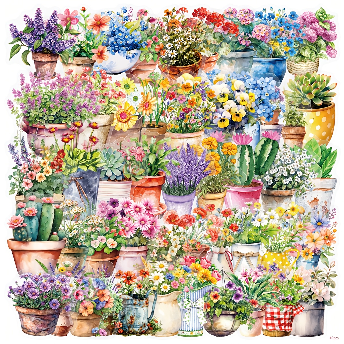 TEMU 49pcs Bottle World Fresh Flower Stickers Aesthetic Pastoral Style Lavender Floral Plant Stickers Hand-drawn Gardening Potted Plant Art Notebook