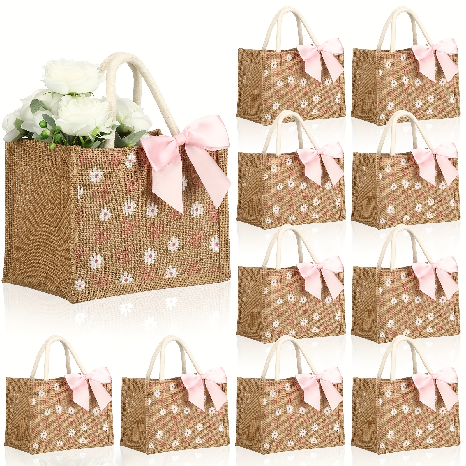 8 Pack Burlap Tote Bags With Handles | Waterproof Lined Jute Grocery Bags | 15.8 X 11.8 X 5.9 Inches - Wedding & Beach Totes - View #11