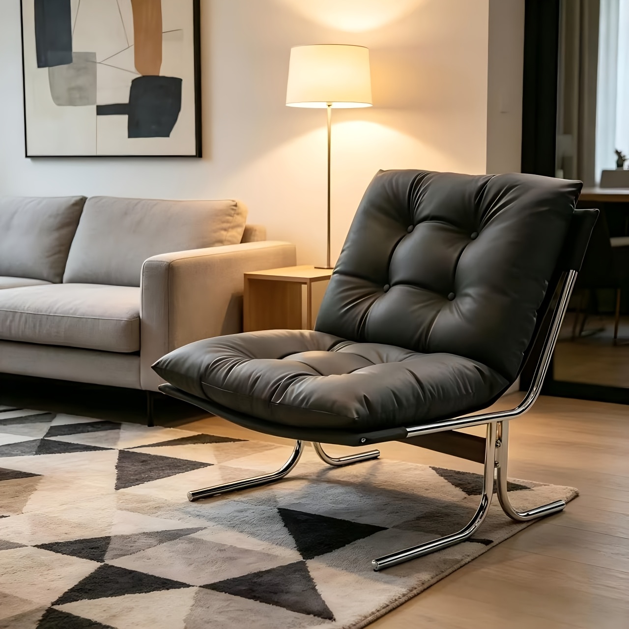 Image of Faux Leather Accent Chair With Chrome Metal Legs, Armless Modern Living Room Chair With Removable Upholstery, Comfy Lounge Chair For Bedroom, , Balcony