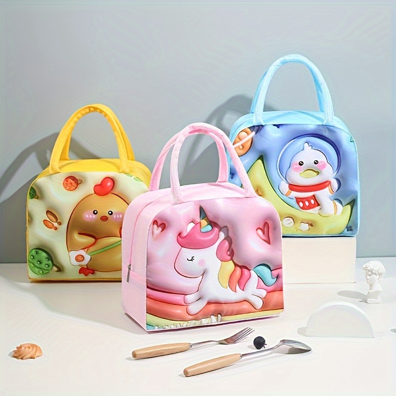 

3d Pattern Kawaii Lunch Bag, Cute Cartoon Insulated Bento Lunch Tote Bag, For School Office Travel, Ideal Choice For Gifts