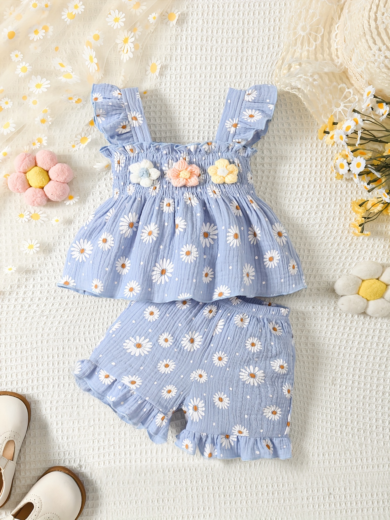 2pcs baby girls cotton two piece set sweetheart style floral