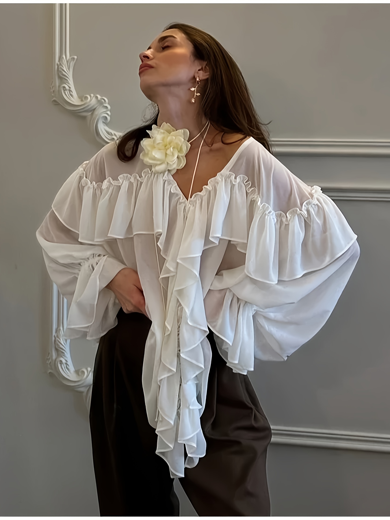 laubeblanc Ruffle chiffon Blouse ホワイト Ruffle chiffon Blouse – L'AUBE BLANC